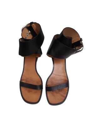 Authentic Celine Black Leather Ankle-Cuff Flat Sandals